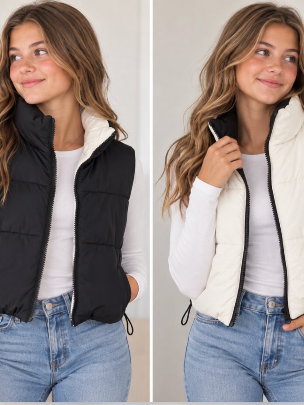 Altar’d State Reversible Cropped Puffer Vest Black Ivory Size XS